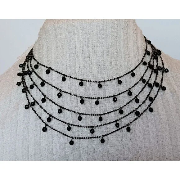 Premier Designs Layered Gunmetal Black Bead Necklace 14-18 in - Picture 7 of 10